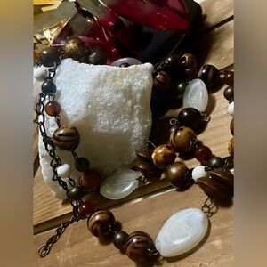 🌳KOA, VINTAGE WOODEN NECKLACE, NATURAL STONES, PEARLS UNIQUE IT IS NEW🌳